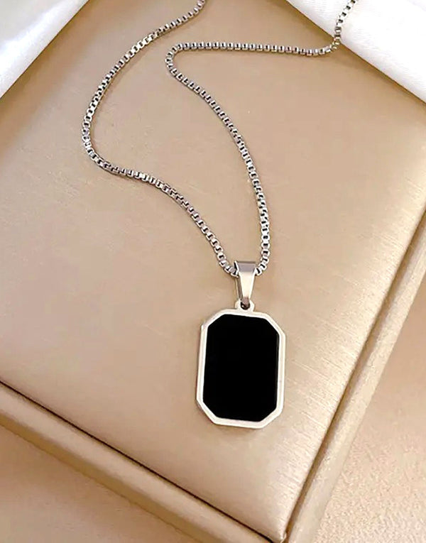 Simple Square Shape Silver Pendant Necklace for Girls