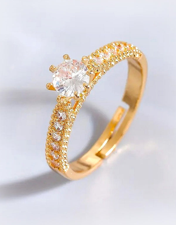 Adjustable Open Design Sparkling Cubic Zirconia Ring for Women