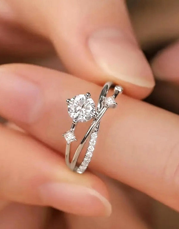 Adjustable Synthetic Cubic Zirconia Silver Starry Sky Ring for Women