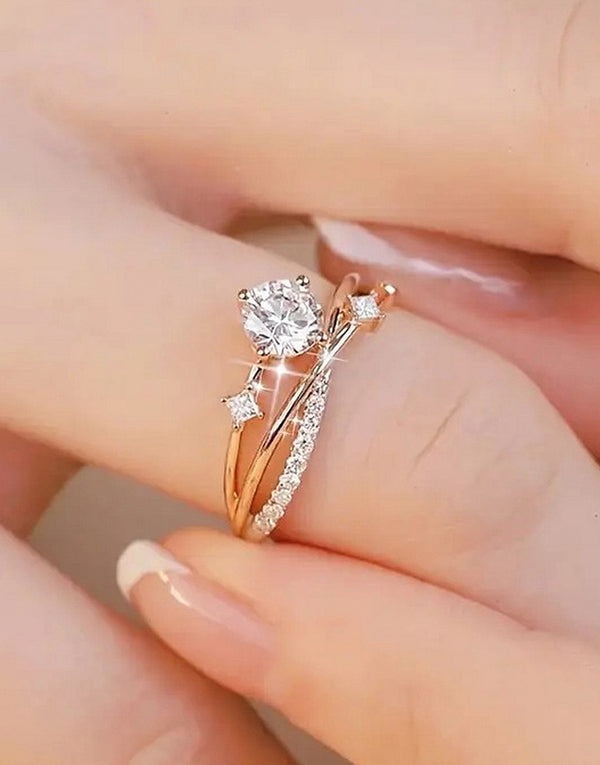 Adjustable Synthetic Cubic Zirconia Golden Starry Sky Ring for Women