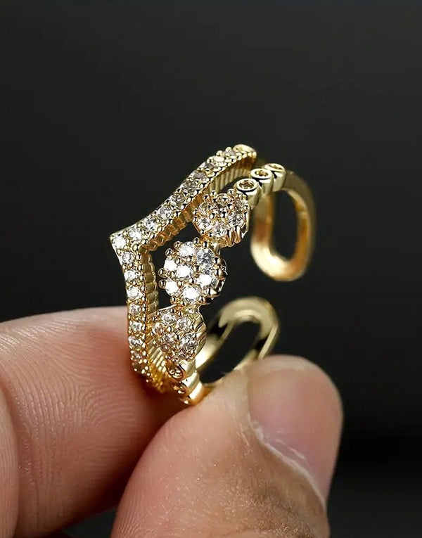 Adjustable Double Layer Royal Crown Shape Cuff Ring