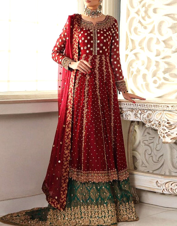 Luxury Embroidered with Mirror & Handwork Chiffon Bridal Dress