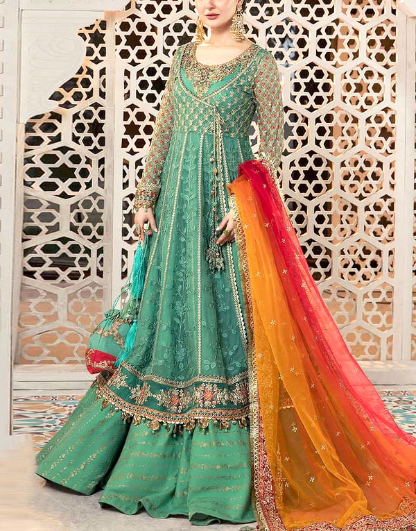 Luxury Heavy Embroidered Chiffon Bridal Maxi Dress with Embroidered Net Dupatta