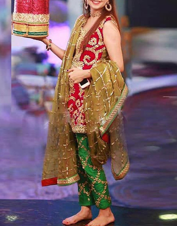 Embroidered Chiffon Bridal Dholki Dress