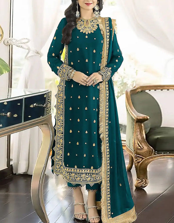 Stylish Heavy Embroidered Zinc Color Chiffon Dress for Party Events
