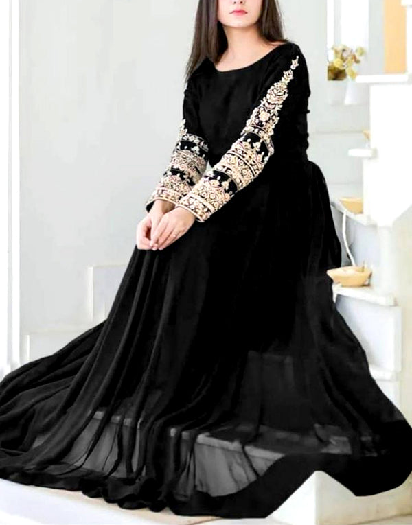 Readymade Embroidered Black Chiffon Maxi