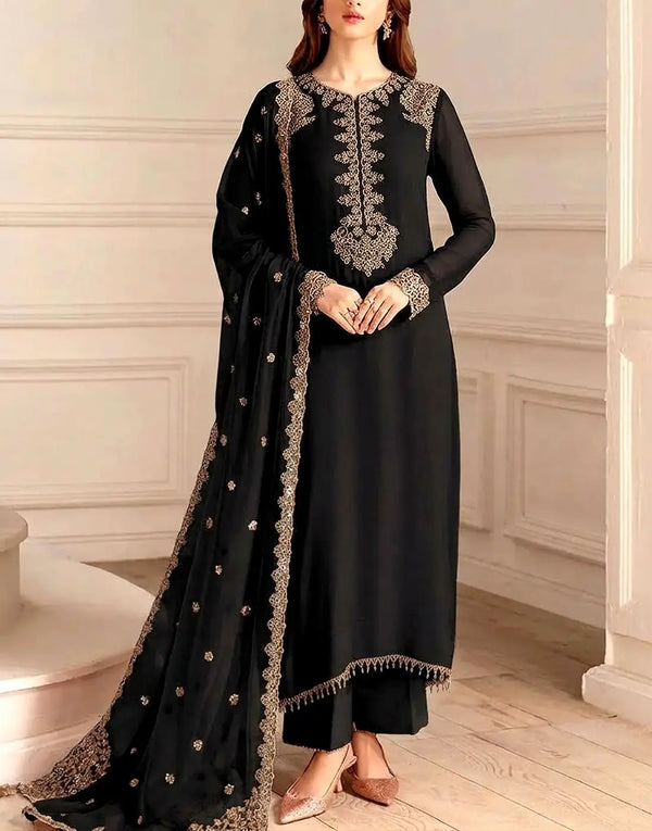 Graceful Embroidered Chiffon Dress for Parties & Weddings