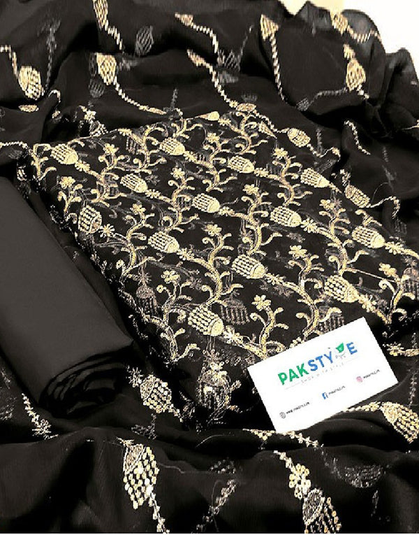 Heavy Embroidered Chiffon Party Wear Dress with Embroidered Chiffon Dupatta