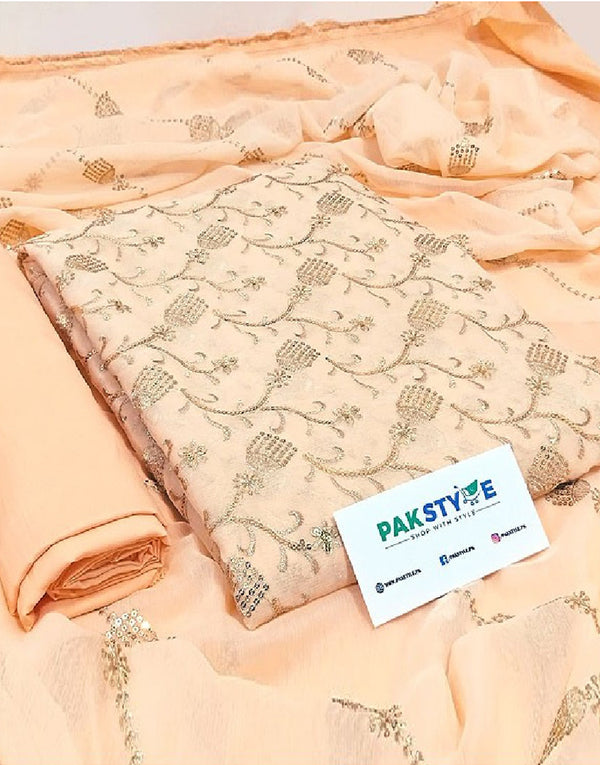 Heavy Embroidered Chiffon Party Wear Dress with Embroidered Chiffon Dupatta