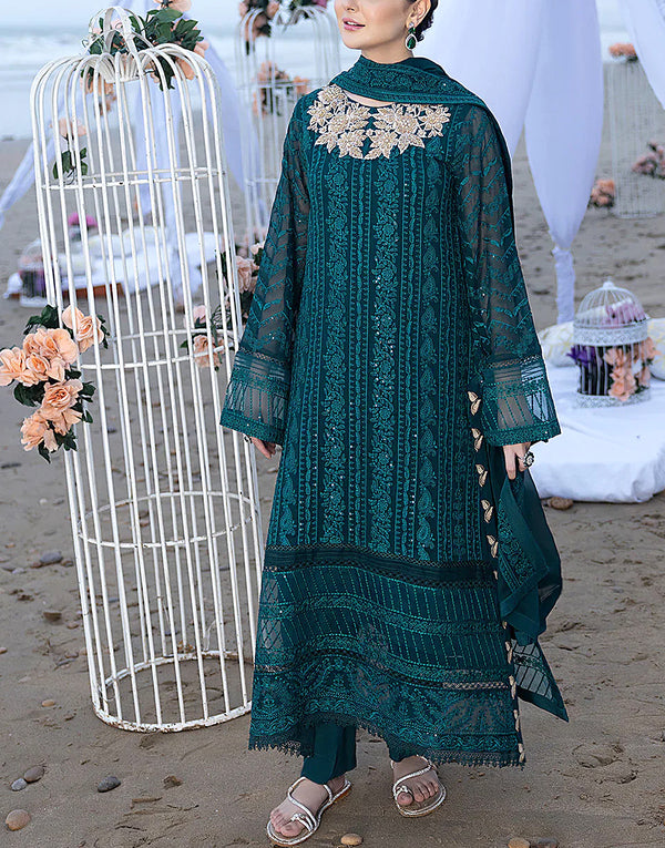 Heavy Embroidered Chiffon Party Wear Dress