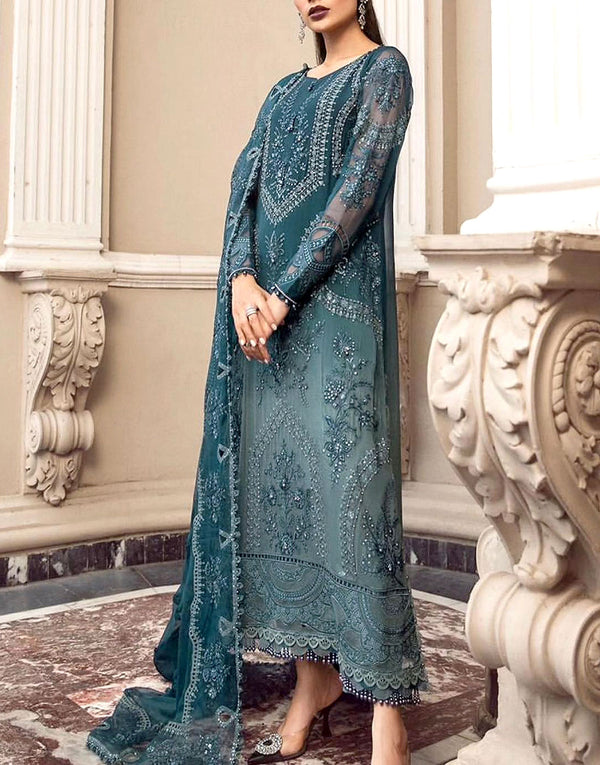 Heavy Embroidered 2-Tone Chiffon Wedding Dress with Luxury Handwork Design