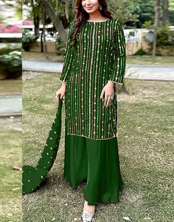 Heavy Embroidered with Pearl Work Chiffon Party Wear Dress with Embroidered Chiffon Dupatta