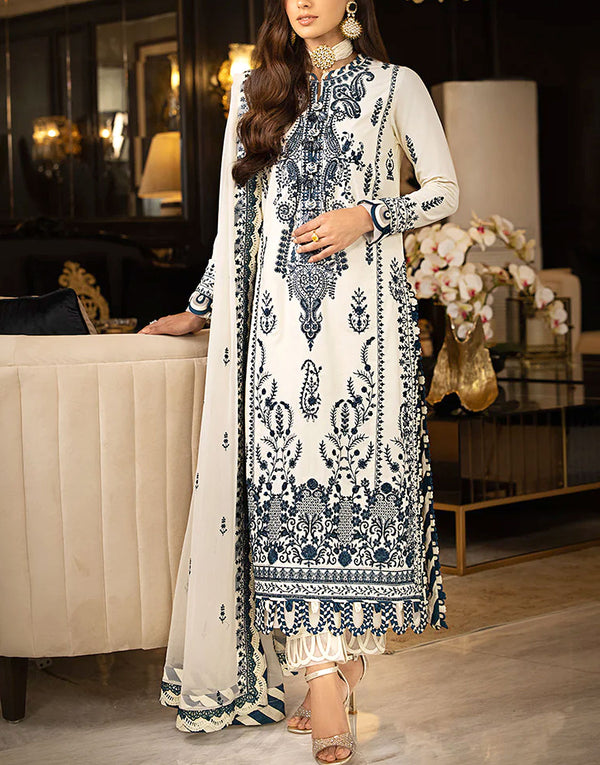 Heavy Embroidered White Chiffon Party Wear Dress
