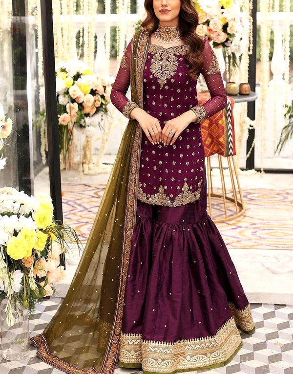 Handwork Heavy Embroidered Chiffon Party Wear Dress
