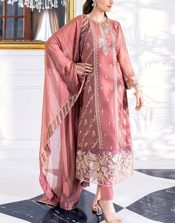 Fancy Embroidered Chiffon Party Wear Dress with Chiffon Dupatta