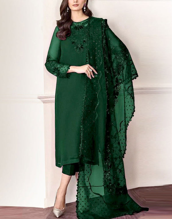 Simple Embroidered Chiffon Dress – Ideal for Wedding, Formal & Party Wear