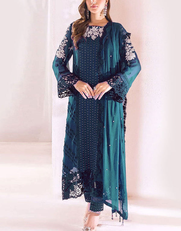 Trendy Embroidered Chiffon Party Wear Dress with Inner