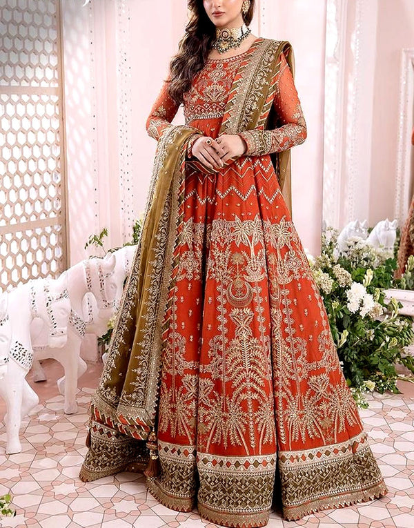 Luxury Handwork Heavy Embroidered Chiffon Bridal Maxi Dress