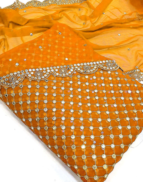 Hiba Bukhari Design: 3-Piece 9mm Chiffon Dress with Cutwork Dupatta - Yellow