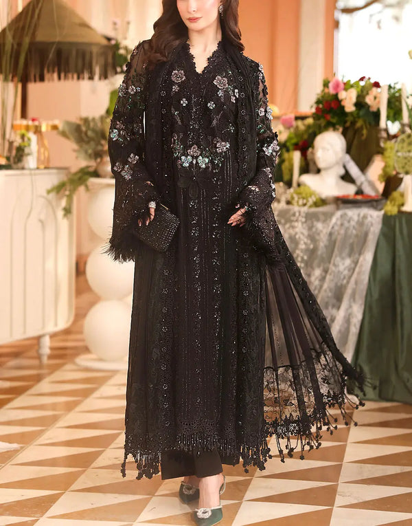 Latest Luxury Embroidered Black Chiffon Party Wear Dress Design for Women