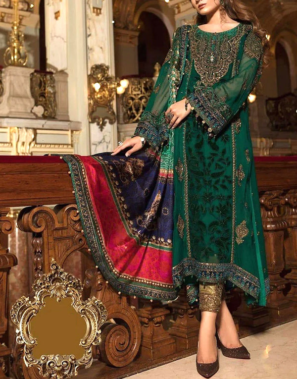 Heavy Embroidered Chiffon Suit with Digital Print Silk Dupatta