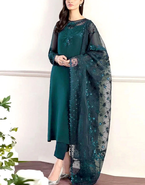 Exquisite Embroidered Zinc Color Chiffon Party Wear Dress