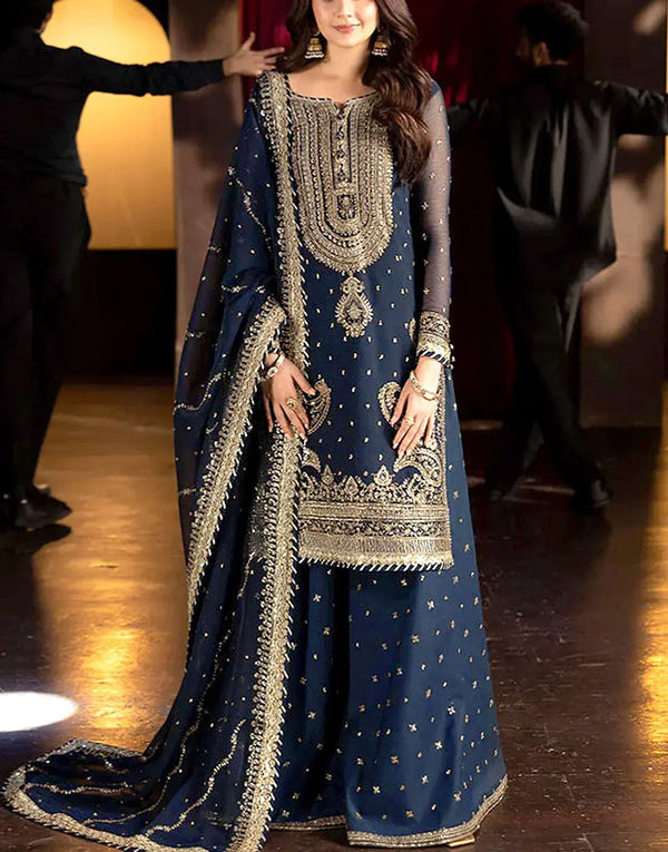 Glamorous Embroidered Formal Chiffon Dress - Perfect for Party & Weddings