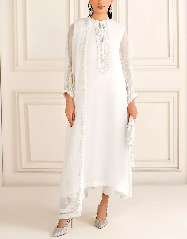 Decent Embroidered White Formal Party Chiffon Dress
