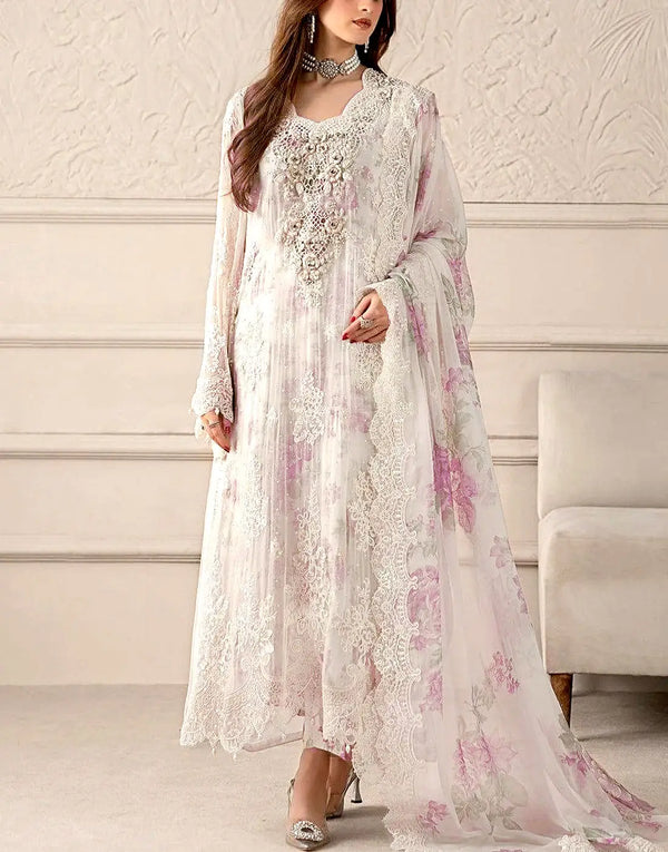 Exquisite Heavy Embroidered White Chiffon Wedding Dress - Elegant Choice for Parties & Weddings