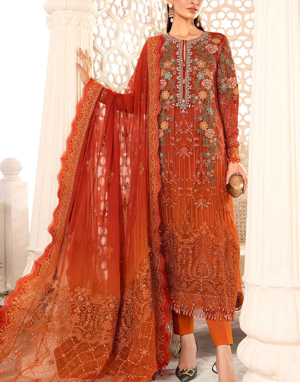 Luxury Handwork Heavy Embroidered Chiffon Wedding Wear Dress
