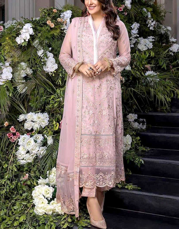 Graceful Embroidered Pink Chiffon Dress for Party & Nikkah Wear