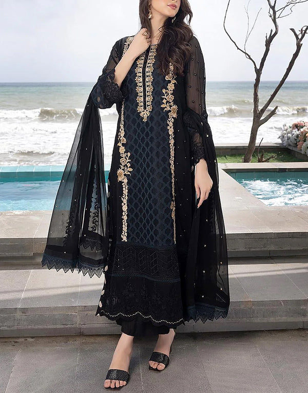 Adorable Heavy Embroidered Black Chiffon Wedding Dress