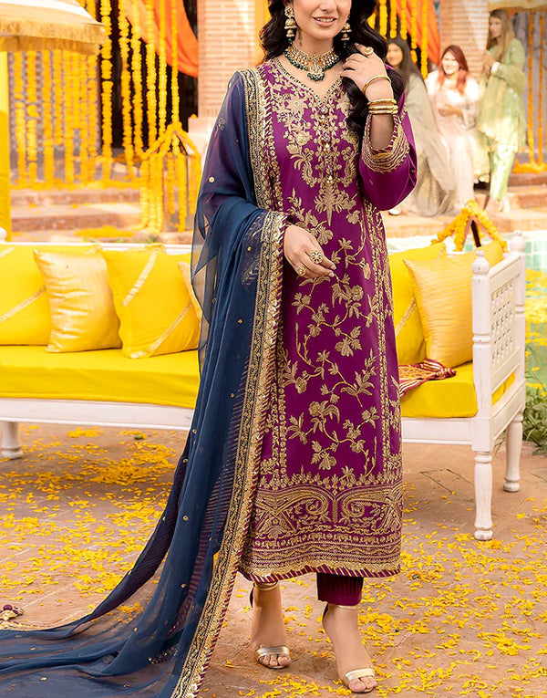 Regal Heavy Embroidered Magenta Fancy Chiffon Dress for Parties & Weddings