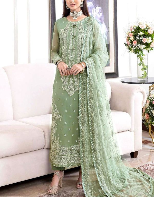 Heavy Embroidered Chiffon Party Dress with Embroidered Net Dupatta