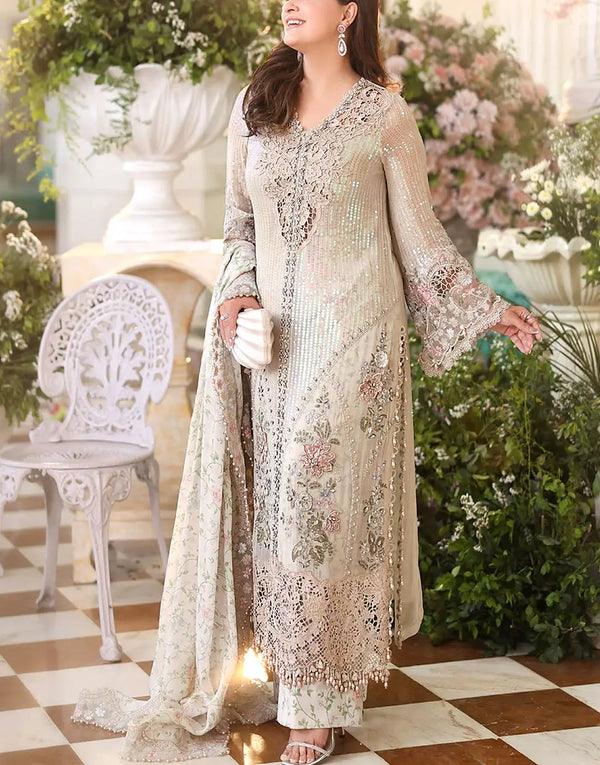 Glamorous Heavy Embroidered Chiffon Wedding Dress with Rich Embellishments