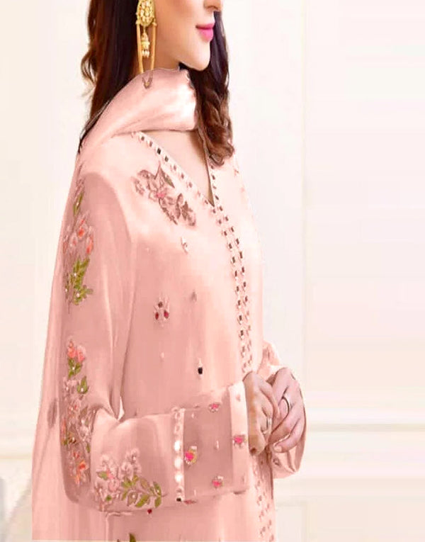 Elegant Mirror Work Embroidered Paper Cotton Dress with Silk Trouser