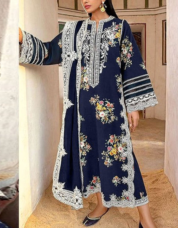 Luxury Heavy Embroidered EID Cotton Dress with Emb. Chiffon Dupatta