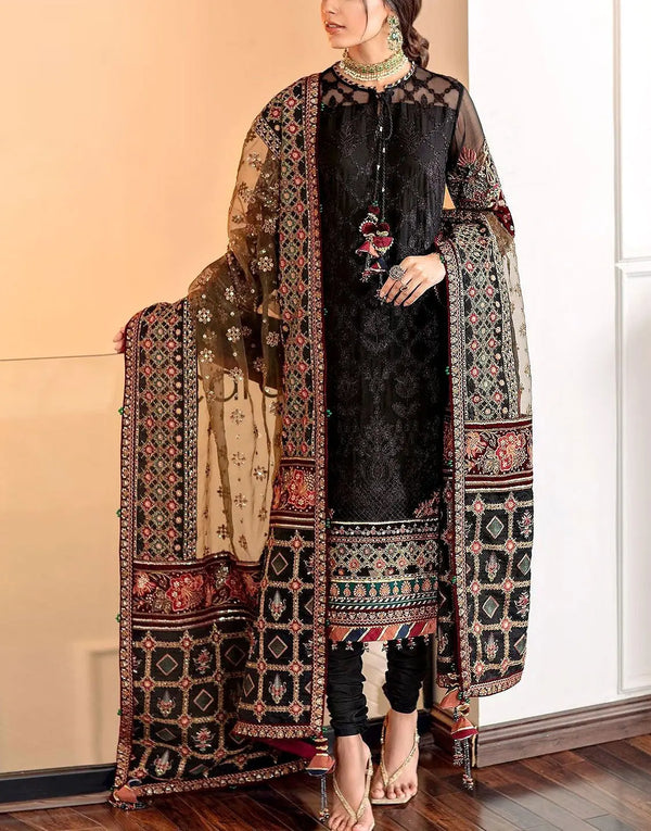 Fancy Embroidery Black Dhanak Dress for Winter Events