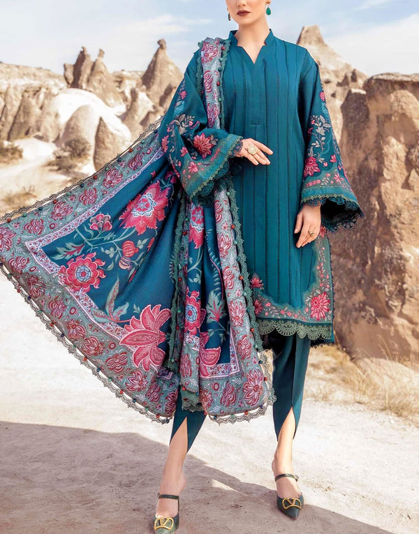Heavy Embroidered Dhanak Dress with Wool Shawl