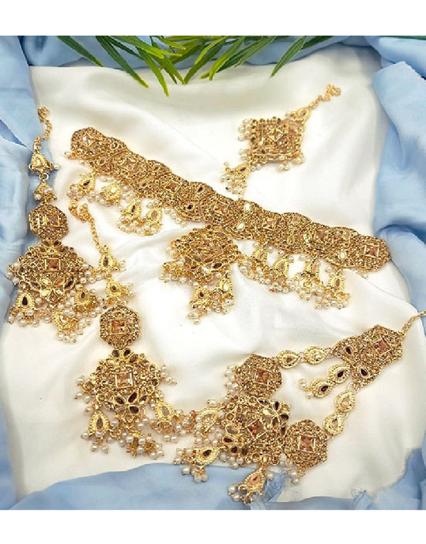 Stylish Bridal Choker Necklace Set with Earrings, Jhoomar & Tikka