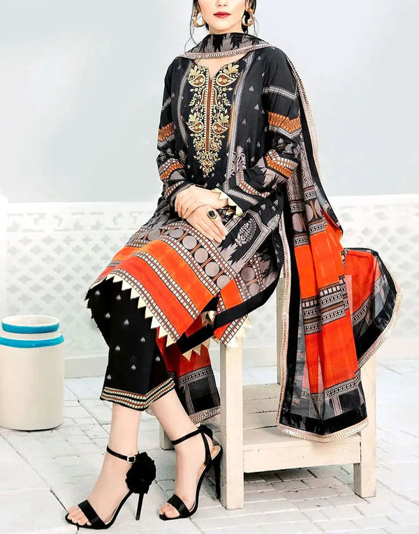 All-Over Digital Print Embroidered Karandi Dress for Winter Season