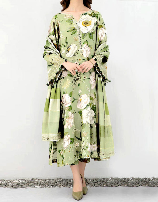 All-Over Print Embroidered Karandi Dress with Karandi Dupatta