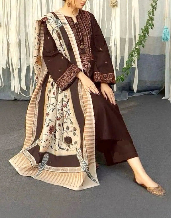 Elegant Embroidered EID Lawn Suit Design with Printed Diamond Dupatta