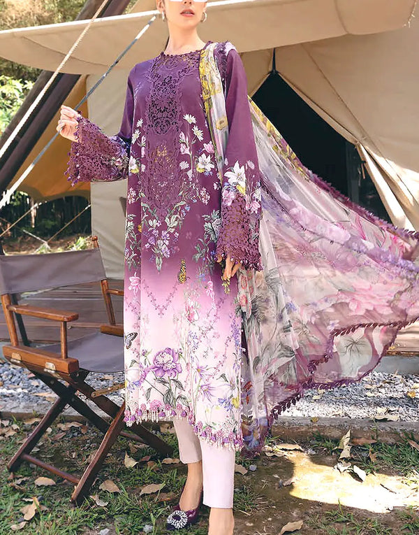 Trendy Ombre Embroidered Lawn Dress for Girls with Emb. Chiffon Dupatta