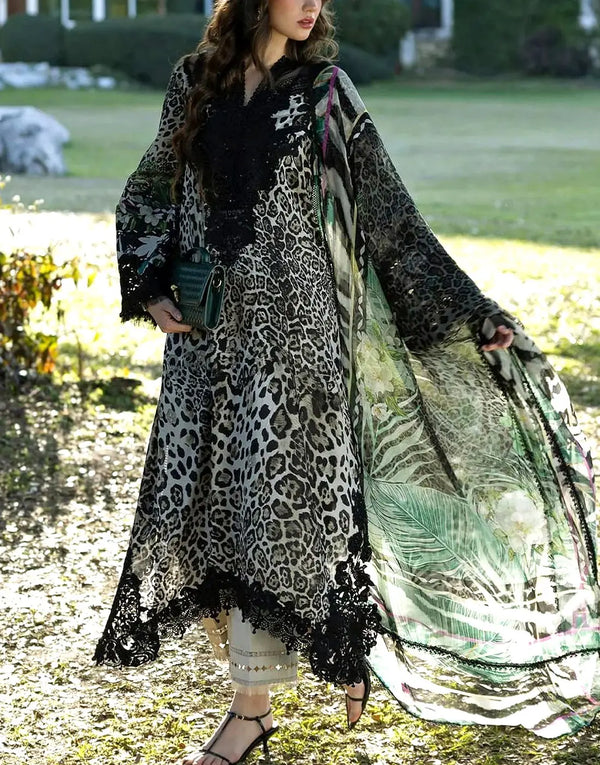 Trendy Digital Leopard Print Embroidered Lawn Dress with Printed Chiffon Dupatta