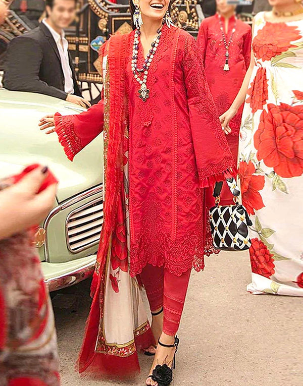 Luxury Schiffli Embroidered Lawn Dress with Digital Print Silk Dupatta