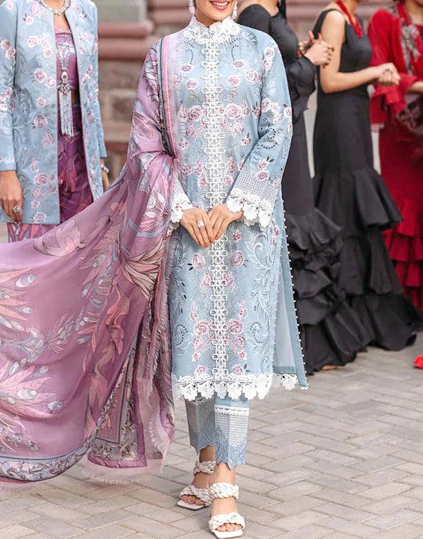 Luxury Schiffli Embroidered Lawn Suit with Digital Print Silk Dupatta