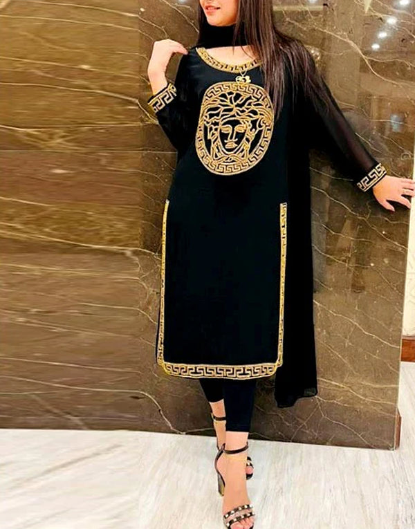 Designer 2-Piece Sequins Embroidered Black Lawn Dress