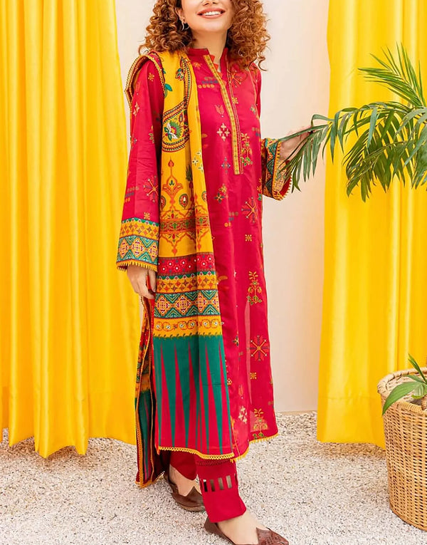 Trendy Embroidered Lawn Dress with Organza Dupatta