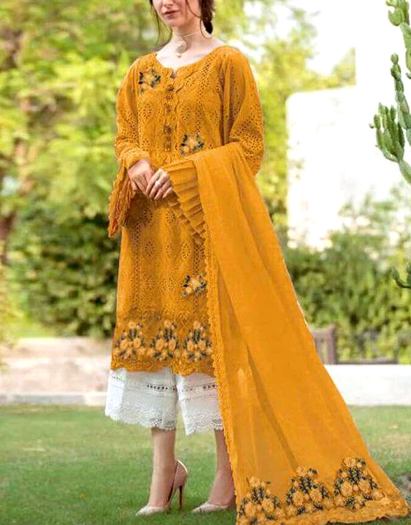 Luxury Schiffli Embroidered Lawn Dress with Embroidered Chiffon Dupatta